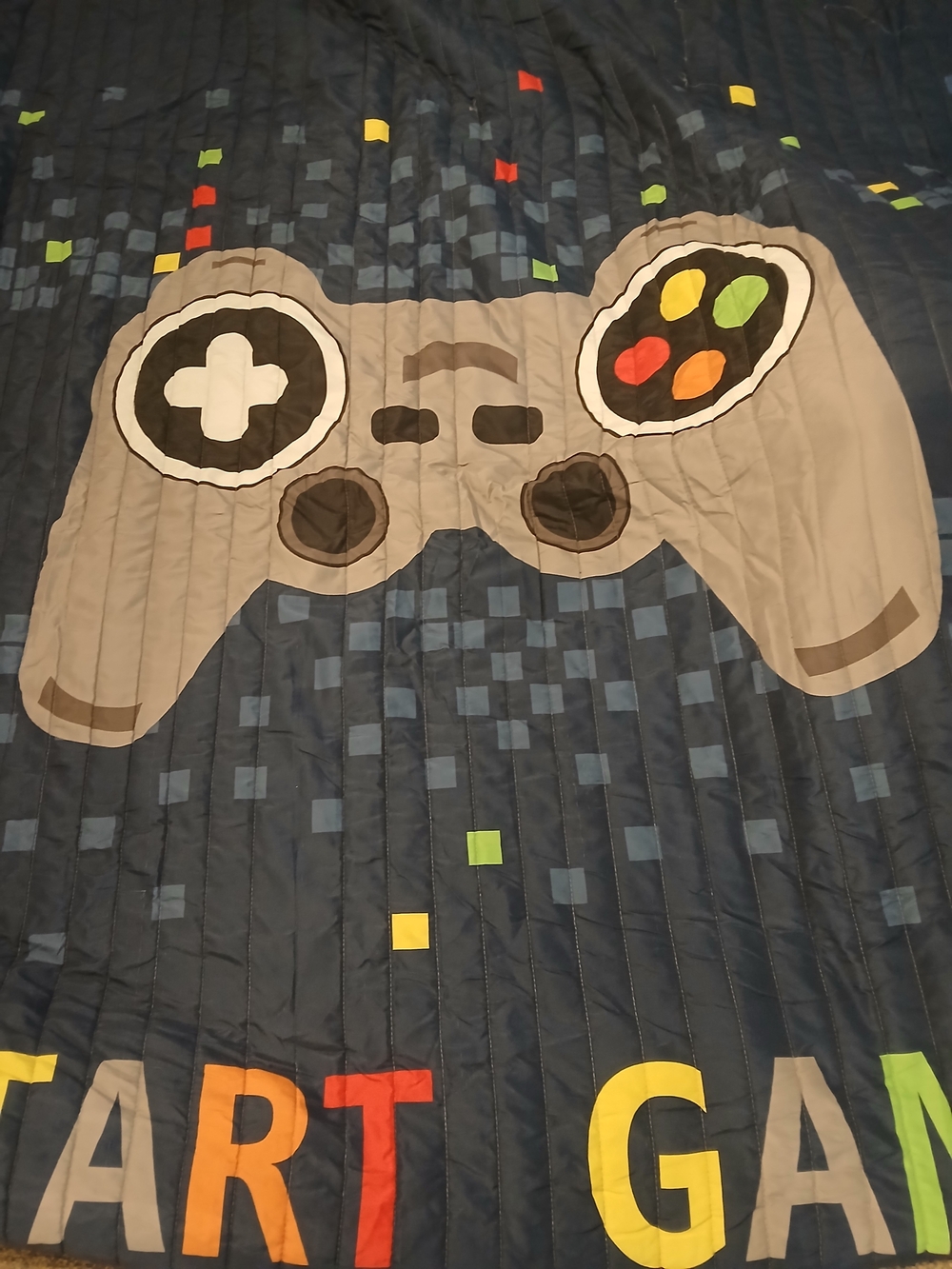 Navy/Multicolor Gamer Controller Reversible Comforter with Pillow Shams